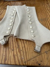 Antique Victorian Women's Wool Beige 9 Button Spats