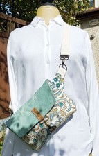 Oriental Pattern Belt Bag | Light Blue-Green Waxed Canvas Flap