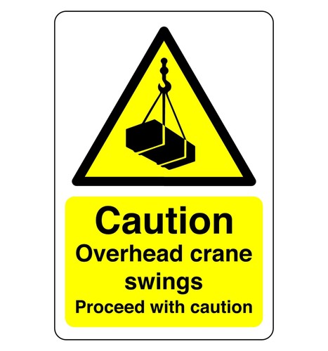 Caution overhead crane swings