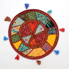 Multicolor Indian Hand made Decor Ethnic Round Floor Cushion Cover Case Ff