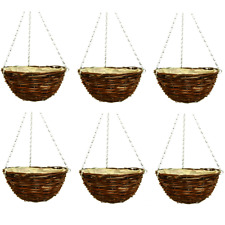 6X 25cm 10 Inch Dark Brown Wicker Hanging Basket Lined Rattan Willow Planter