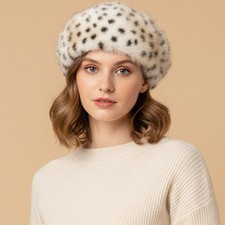Plush Faux Fur Beret Hat Snow