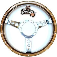 Classic Car 13" Steering Wheel Upgrade Riveted Light Wood Rim Polished Fittings