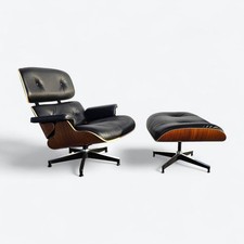 Herman Miller Eames Lounge Chair Black & Santos Original Tall With Ottoman