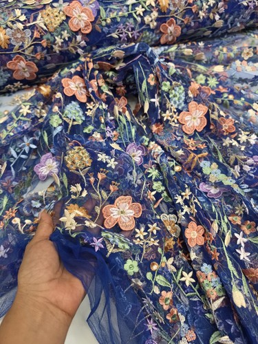 Royal blue lace fabric - blue,