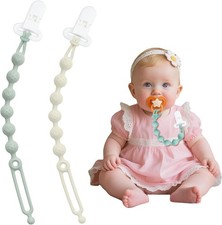 Dummy Clips, Silicone Soother Clips for Baby Girls and Boys Gifts(2 Beige/Green)