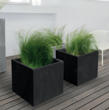 Square Planter – Concrete Effect – 28.8x28.8x29cm – Mobile Flower Pot on Wheels