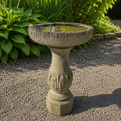 Vintage cast stone - bird, bath