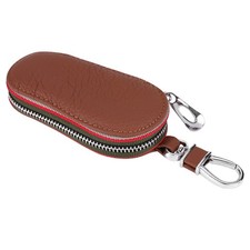 Car Auto Pu Leather Zipper Key Case Holder Storage Bag Cover Brown