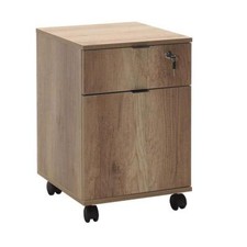 Home Office Mobile storage cart with cupboard and lockable drawer Warm Oak 