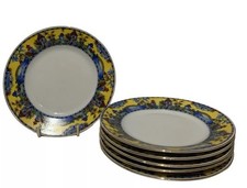 victoria china czechoslovakia Blue Yellow And White small cake plate Set Of 6
