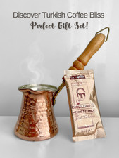 Hand-Hammered Copper Coffee Pot with Turkish Coffee - Perfect Gift Set