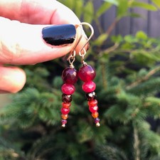 Mixed Red Gemstone Bead Earrings 14K Gold Filled. Jade, Ruby, Garnet etc.