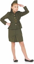 1940s Army Girl Soldier Costume Kids Military Officer Fancy Dress Book Day Week