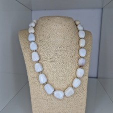 Lola Rose Necklace White Gemstone Agate Beige Adjustable Beaded 56cm Long