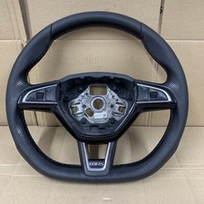 Skoda OCTAVIA 2016-2020 Mk3 VRS Leather Flat Bottom Steering Wheel Grey Stitch