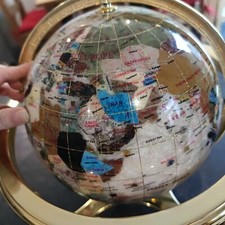 World Globe Exquisite Lapis Precious Gemstone Brass 220mm Rotating £790 Map 