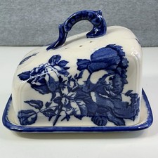 Antique Ironstone Staffordshire Cheese Dish blue and white England rare