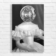 Disco Ball Mirrored Sphere Black White Canvas Print Large Picture Wall Art