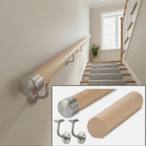 Wall mopstick handrail - handrail, hemlock