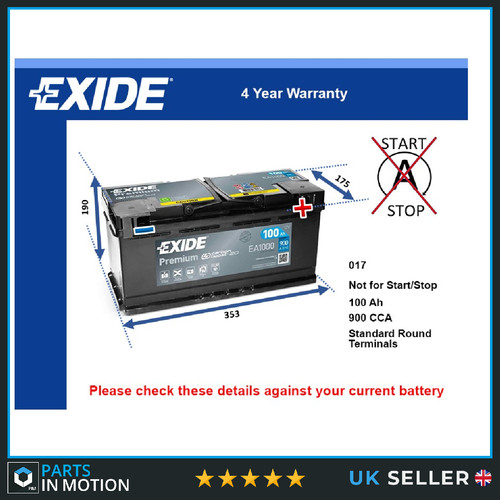 Car battery ea1000 exide - battery,