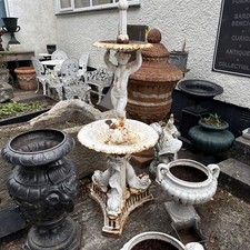 Victorian Cast Iron Fountain Boy Two Tier Garden Water Feature 170 Cm Tall