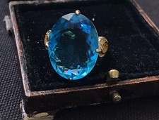 Vintage Style Jewellery Blue Topaz And White Gems Ring 18K Gold Plated