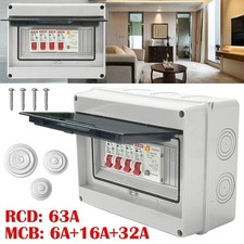 3 Way Garage Shed Camper Van Caravan Consumer Unit Fuse Box with RCD and 3 x MCB