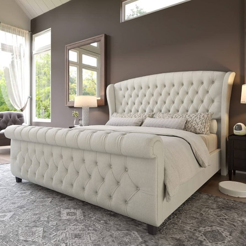 Scroll sleigh bed frame - frame, plush