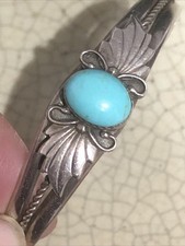Beautiful Vintage Navajo Turquoise And Silver Bracelet Bangle