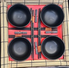 Ramen Bowl Set 4 Pack Bowls, Chopsticks with holders & table mats 