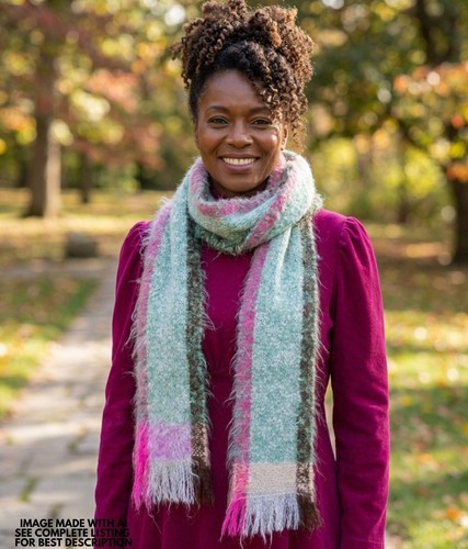 Vtg mohair blend scarf striped - mohair,