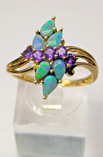 9ct Gold Black Opal and Amethyst Ring, Size S 1/2, 3.3g