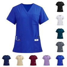 Women's Medical Uniforms Scrubs Tops Uniform V-Neck Tops T-Shirt With 4 Pocket