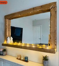 Rustic Wood Shelf Mirror –