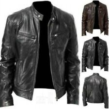 UK Men Vintage Cafe Racer Brown Black Leather Casual Slim Fit Real Biker Jacket
