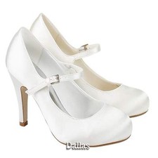LADIES WEDDING SHOES WOMENS HIGH HEELS PROM SATIN BRIDAL WHITE IVORY COURT SHOES