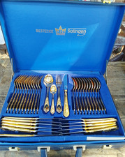 BESTECKE SBS Solingen 23 / 24 CARAT Gold Plated Cutlery Set 70 Piece set in case