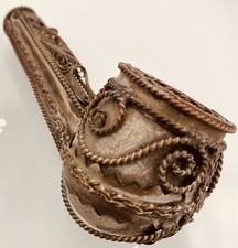 Filigree Pipe Metalwork Wood Antique Vtg Silver Copper Colour Thread unusual xx