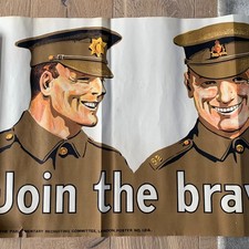HUGE WW1 British Army Recruiting Poster Banner - JOIN THE BRAVE THRONG MARCHING
