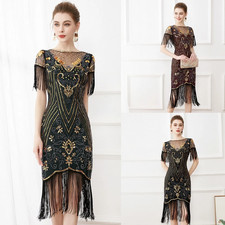 Ladies Women Glitter Sequins Fringed Flapper Dress Great Gatsby 1920s Party SIZE