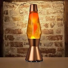 Mathmos Heritage Astro Lava Lamp Copper Finish with Orange Wax In Yellow Liquid.