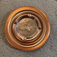 Vintage Copper Ashtray With Ducks Embossed