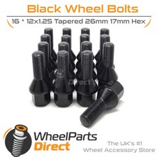 Wheel Bolts (16) 12x1.25 Black for Peugeot 207 06-12 on Aftermarket Wheels