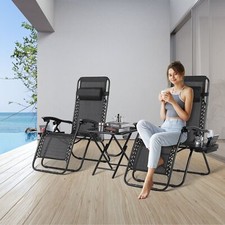 Set 3 Pcs Sun Lounger Garden Sun Lounger High Back Garden Sun Lounger Chair Folding & Table