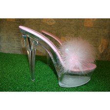 New Shuzumiao White & Pink Fuzzy Open Toe Slides Heels 41 / 10