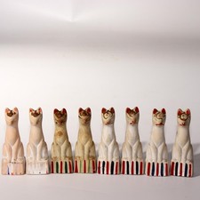 Japanese Clay Doll Fox Inari 8 pieces Ornament Imado ware Kitsune Shinto