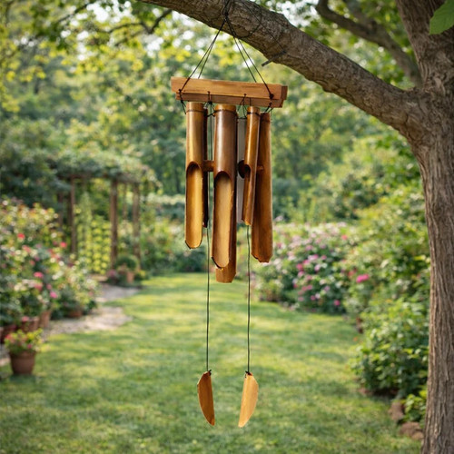 Natural bamboo wind chime with - bamboo,