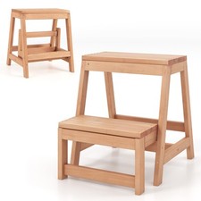 COSTWAY 2-Tier Folding Step Stool Multipurpose 2-Step Ladder Stool-Natural