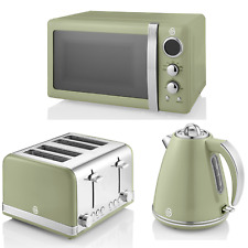 SWAN Retro Green Jug Kettle 4 Slice Toaster & Microwave Vintage Kitchen Set